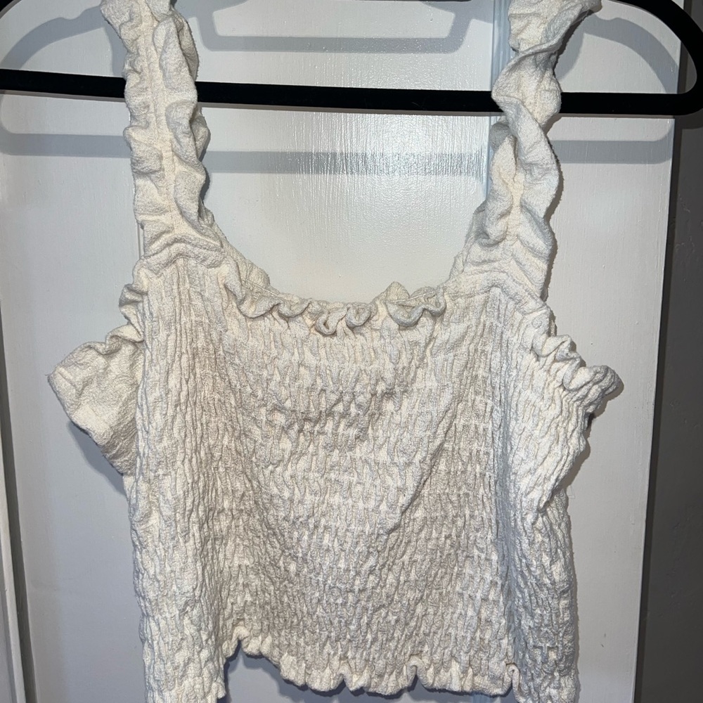 Sadie & Sage White Smocked Ruffle Strap Crop Top